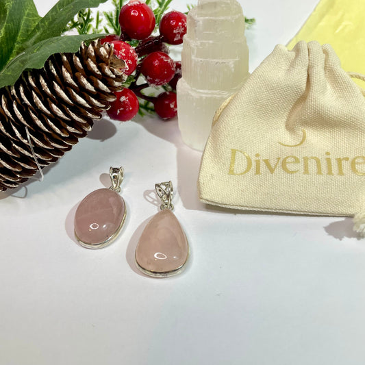 Colgante de Cuarzo Rosa | Plata 925 | Amor y autoestima – Divenire