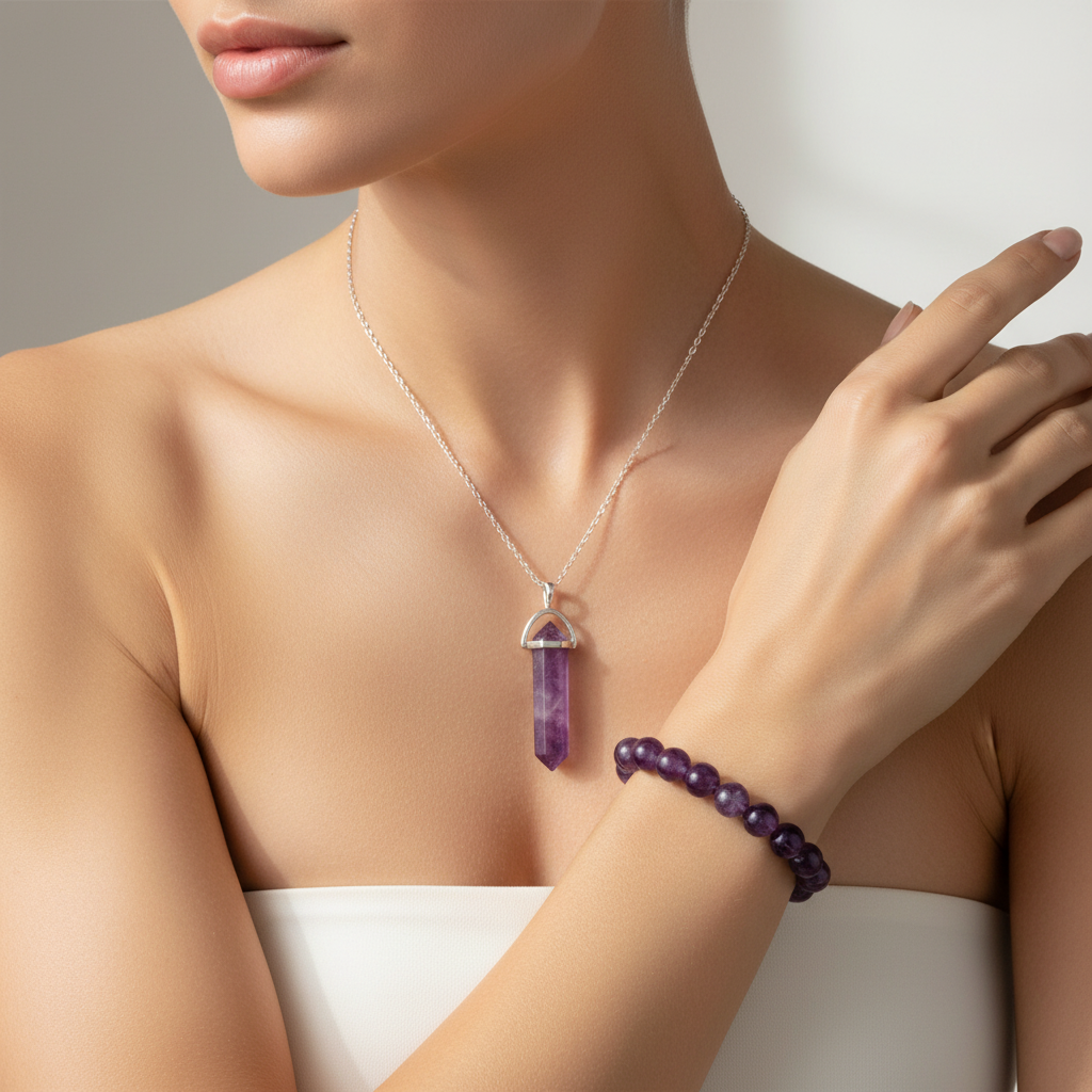 Conjunto pulsera y colgante Amatista | Amuleto de confianza y serenidad