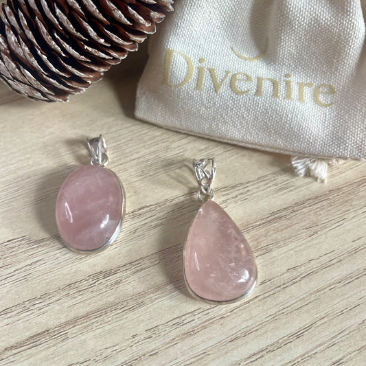Colgante de Cuarzo Rosa | Plata 925 | Amor y autoestima – Divenire