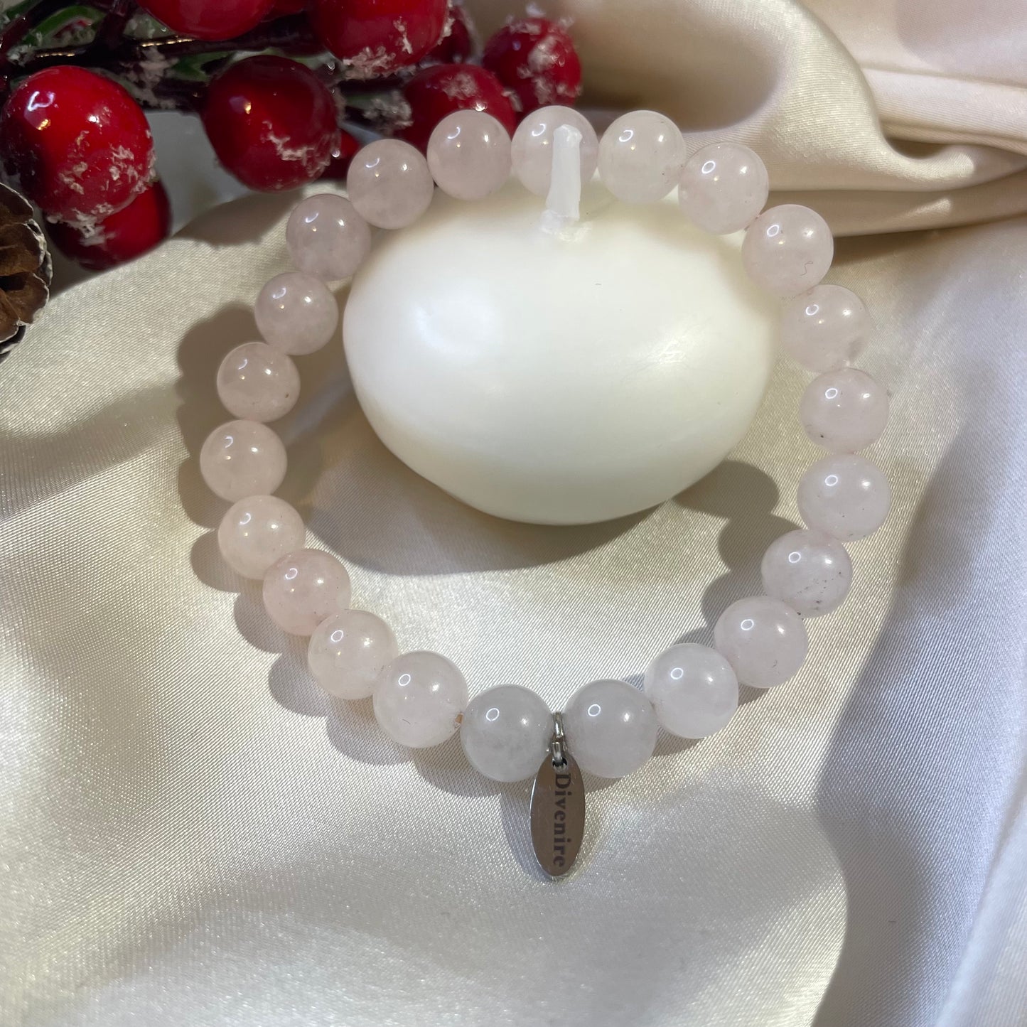 Pulsera de Cuarzo Rosa de 8 mm – Amuleto de Amor Propio y Autoestima | Divenire