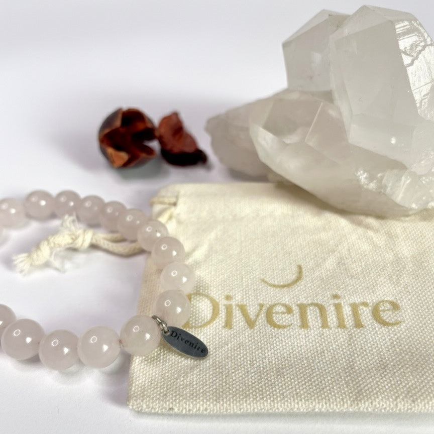 Pulsera de Cuarzo Rosa de 8 mm – Amuleto de Amor Propio y Autoestima | Divenire